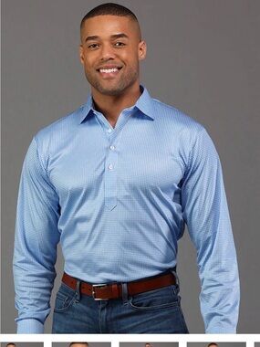 Collars & Co  Men's Light Blue Check performance Dress Shirt